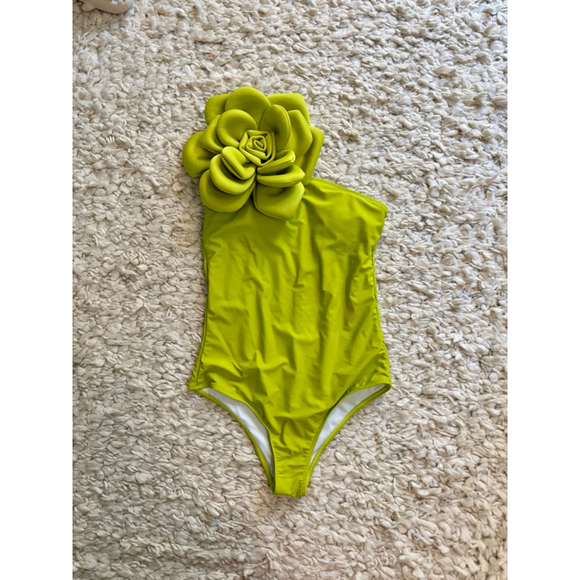 Sporlike Other - Women's Sporlike Lime Green One-Shoulder Floral One Piece Swimsuit M